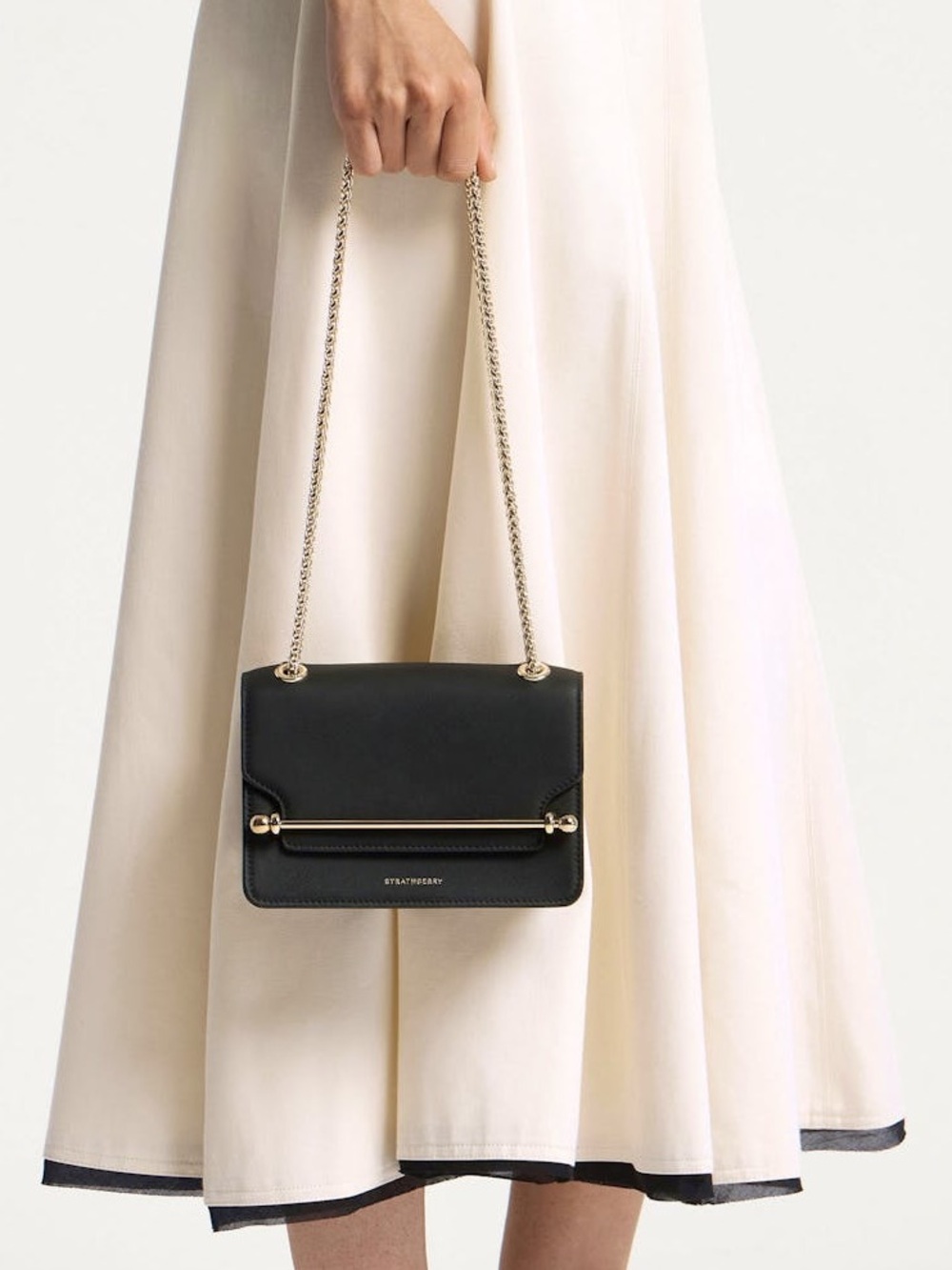 Strathberry East West Mini Black Leather Gold Hardware - Picture 2 of 11